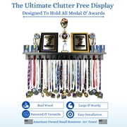 Medal Awards Rack Trophy Shelf and Award Display Rack- Black 36