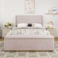 thumbnail image 2 of Euroco Upholstered Corduroy Queen Size Bedroom Furniture Set, Platform Bed with Storage Ottoman, Pink, 2 of 13
