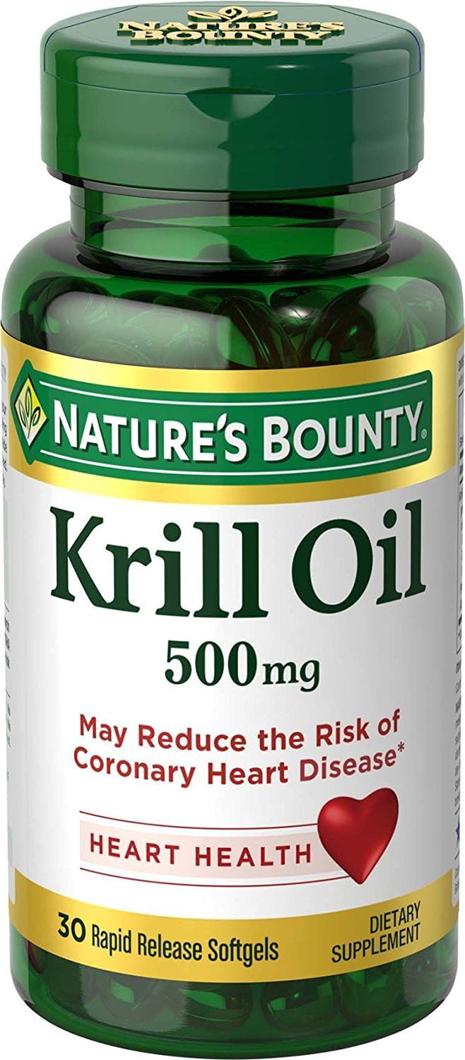 Nature's Bounty Krill Oil 500mg & Omega-3 86mg, Support Heart Health, 30ct