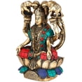 thumbnail image 2 of 7" Goddess Lakshmi Statue Seated on Lotus with Inlay in Brass | Handmade | Made in India, 2 of 2
