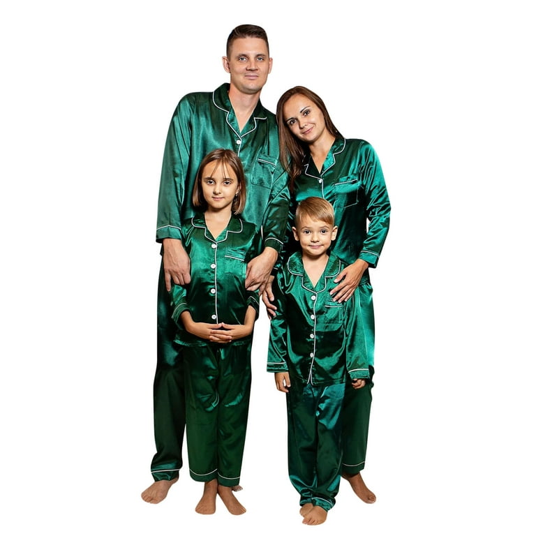 Christmas Pajamas for Women Satin Silk Green Pajamas PJs Solid Family  Matching Sleepwear Loungewear 2-Piece Pants Set for Mother 
