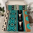 thumbnail image 2 of Manfei Retro Bull Skull Twin Sheet Sets,Rustic Western Farmhouse Twin Fitted Sheet,Vintage Aztec Rhombus Flat Sheet For Girls Boys,Ultra Soft Home Decor,3 Pieces, 2 of 7