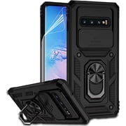 for Samsung Galaxy S10 Case, Dual Layer Military-Grade Drop Tested Magnetic Ring Holder Kickstand Protective Phone Case for Samsung Galaxy S10 (Black)