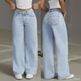 thumbnail image 5 of CPNG Teen Girls Straight Baggy Jeans Washed Loose Solid Color High Elastic Waist Casual Denim Pants Trendy Streetwear(Light Blue,12-13 Years), 5 of 9