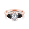 thumbnail image 2 of Gem Stone King 2.22 Ct Oval White Topaz Black Onyx 18K Rose Gold Plated Silver Ring, 2 of 4