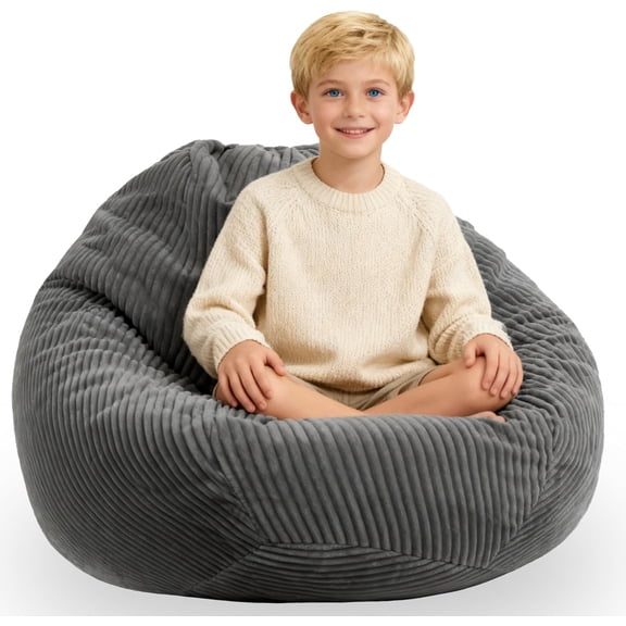 YANTONG Bean Bag Chairs with Memory Foam Chairs for Kids Teens Toddler Faux Fur Sofa Chair with Handle Grey