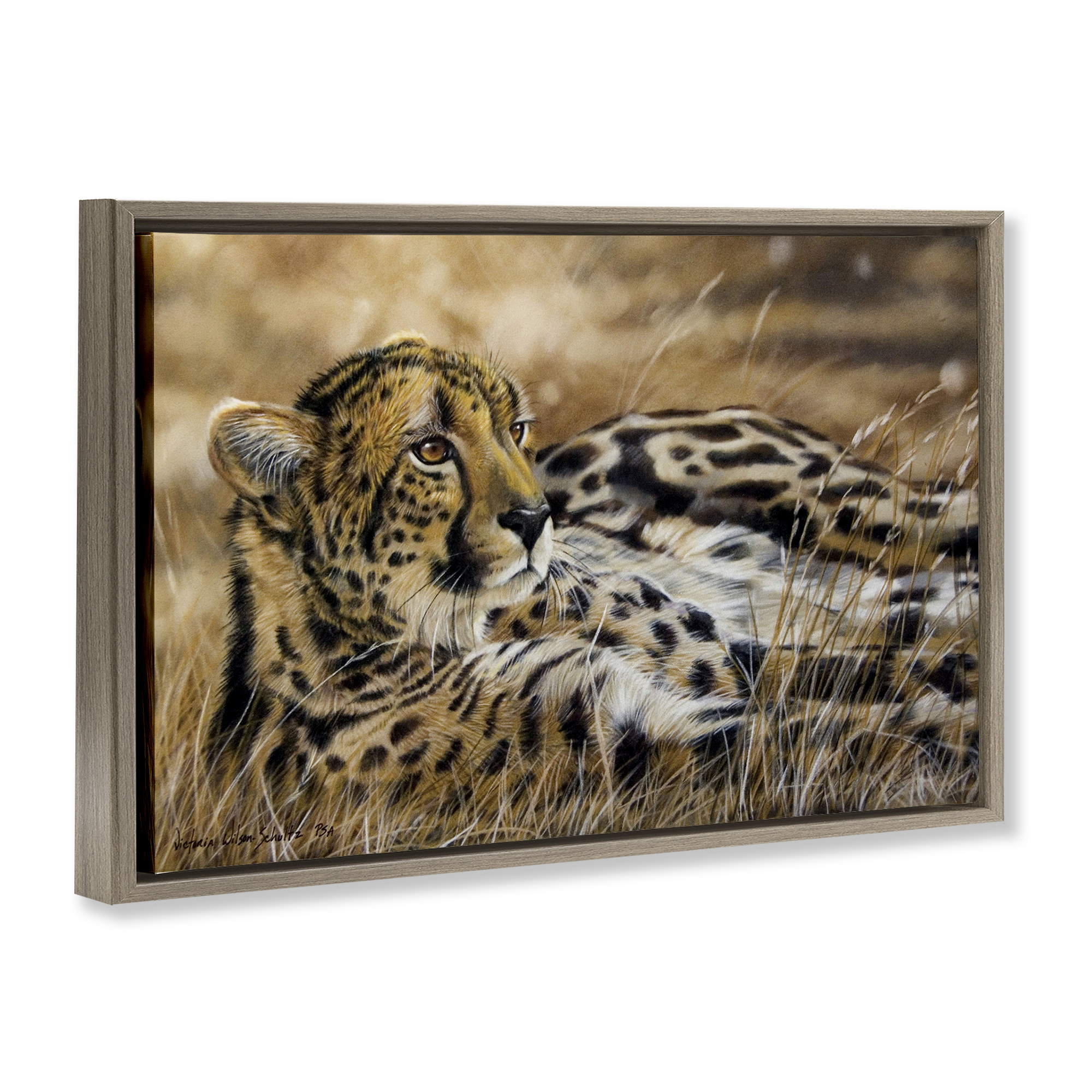Stupell Industries Relaxing Leopard Scenery Animals & Insects Painting Brown Floater Framed Canvas Art Print Wall Art, 25 x 17