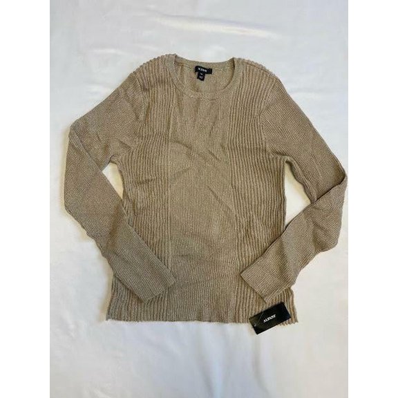 MSRP $60 Alfani Metallic Ribbed Sweater Top Fresh Almond Beige Size Medium