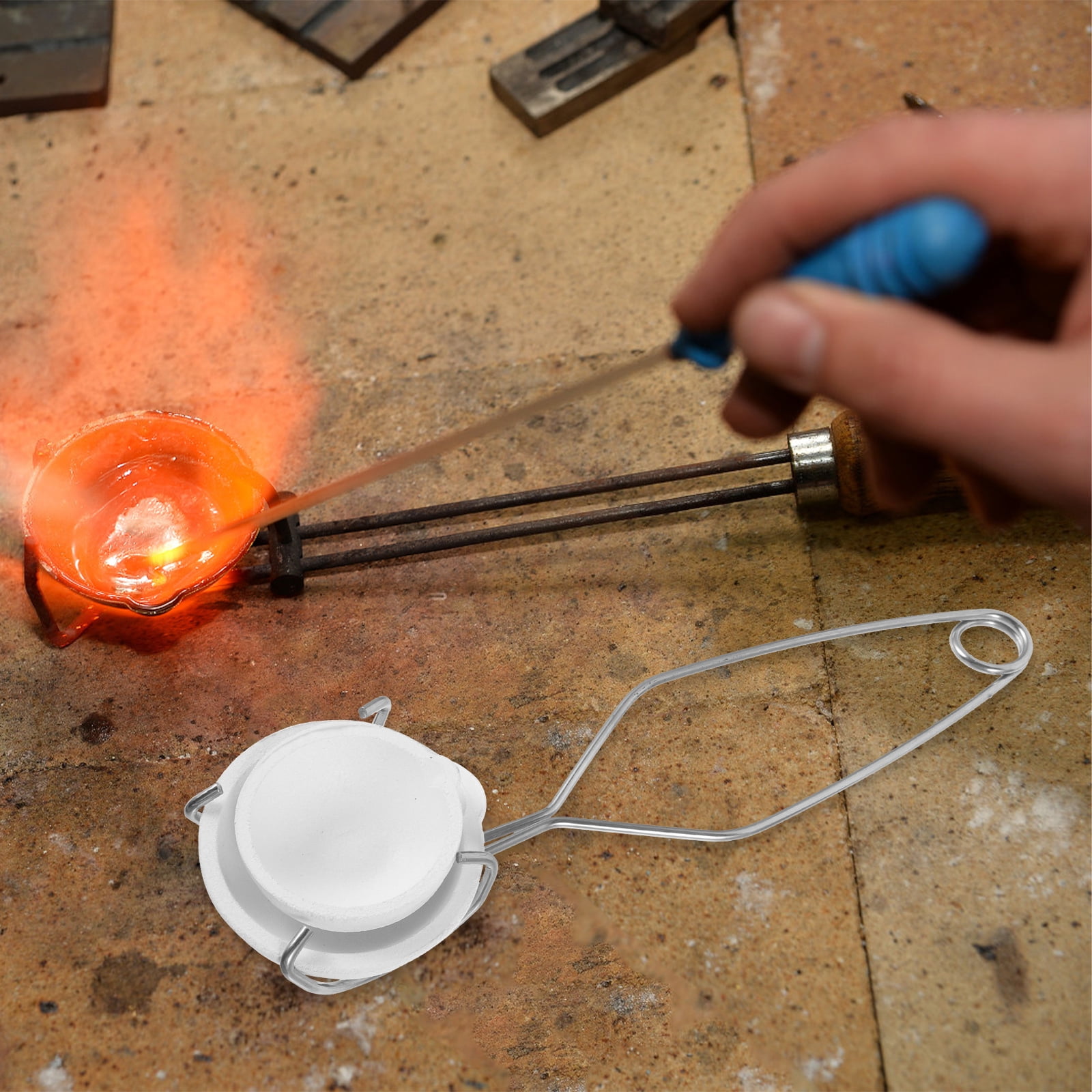 Yardwe Metal Melting Furnace Kit Metal Crucible Tong White 1 Set