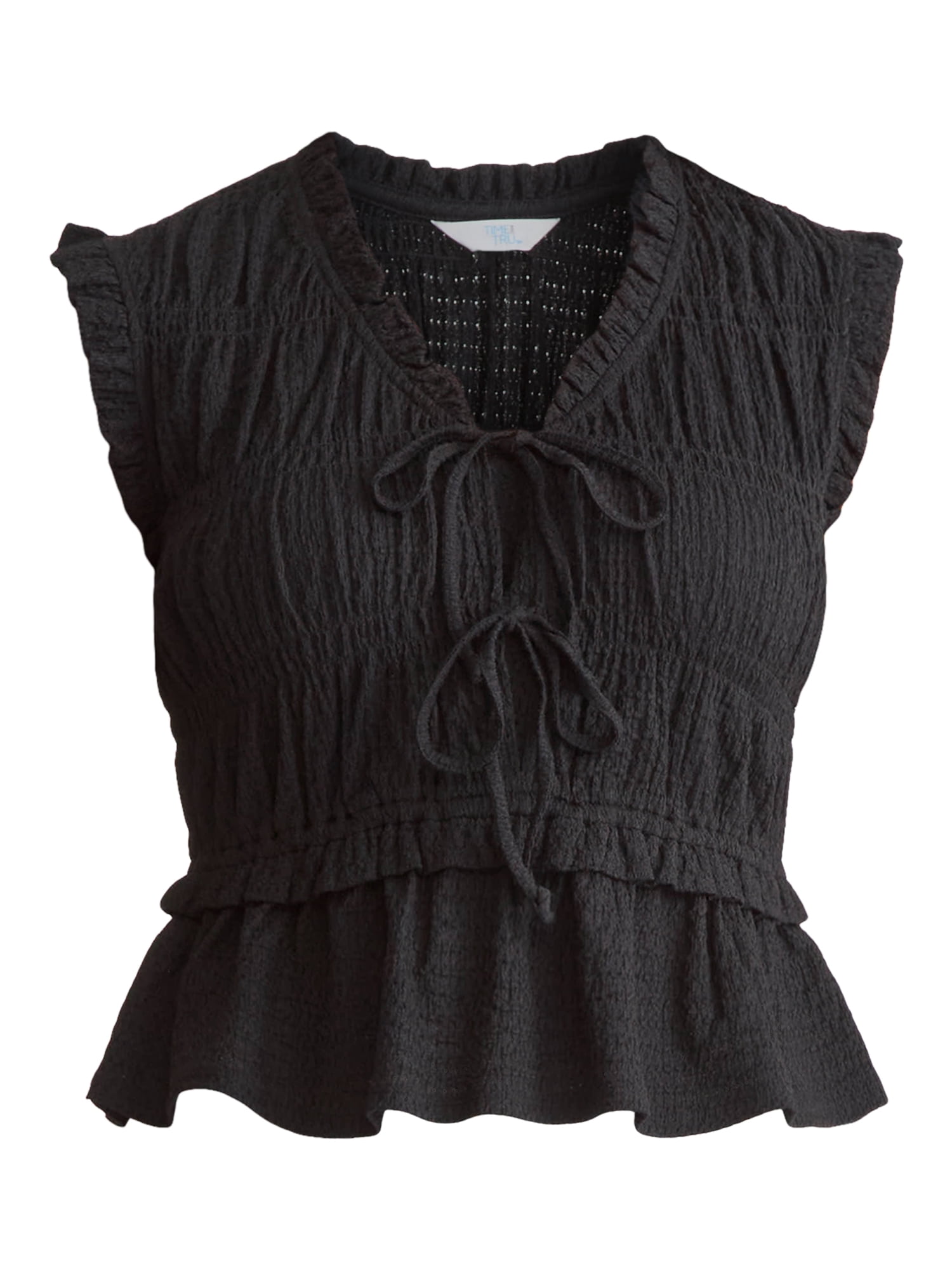 Time and Tru Women's Textured Tie Front Top, Sizes XS-XXXL