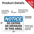 thumbnail image 2 of No Eating or Drinking in this Area OSHA Notice Rigid Plastic Sign 24 Inch x 18 Inch - 10 Pack, 2 of 8