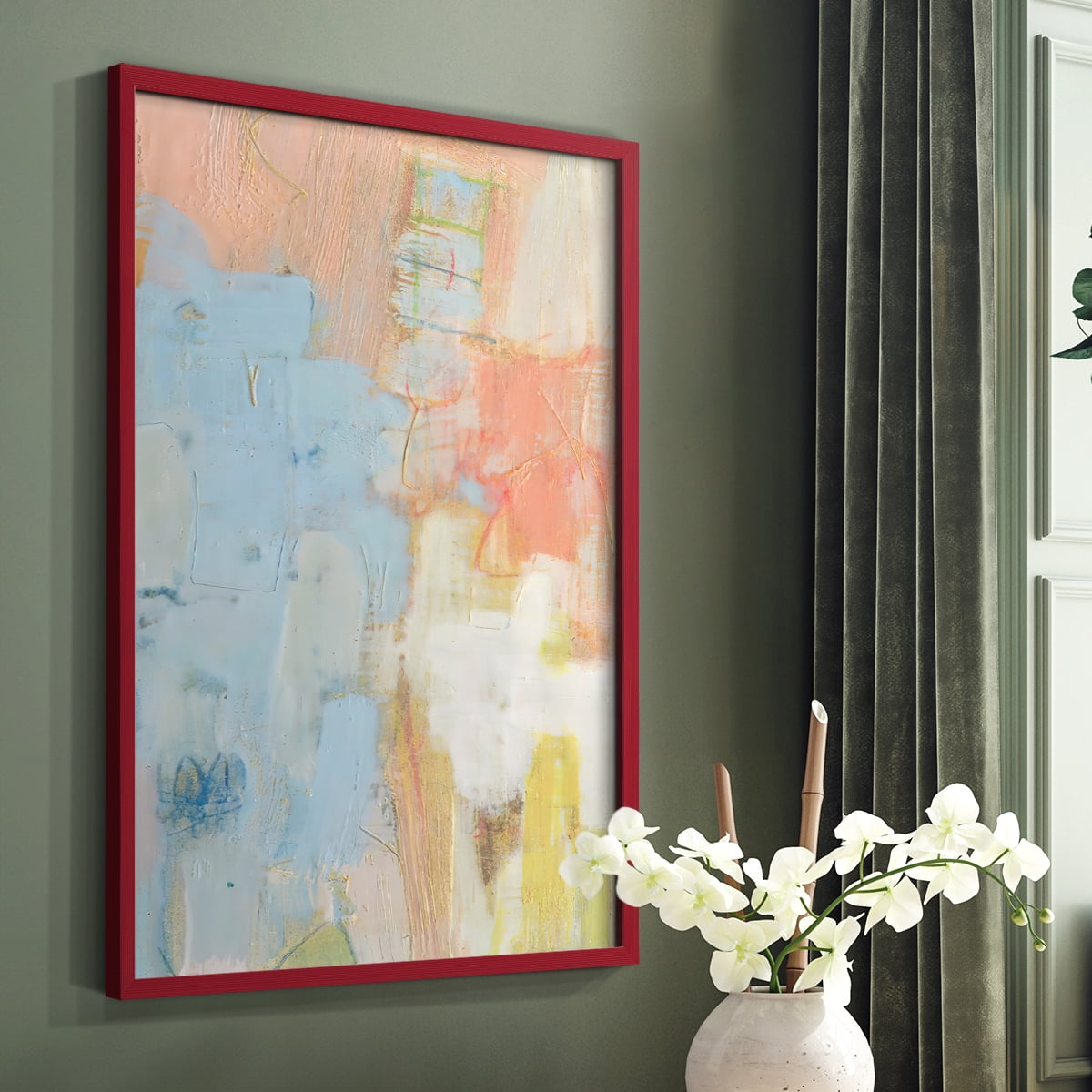 Cully I Framed Print in Red Solid Wood Framed Print No Nail Hanging