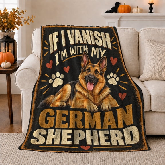 German Shepherd Dog Lover Black Mustard Lighthearted Pet, Cozy Pet Portrait Pattern, Soft Flannel Blanket for Living Room and Reading Nook, Dog Lovers autumn celebration Gift, Pet Lover Home Decor