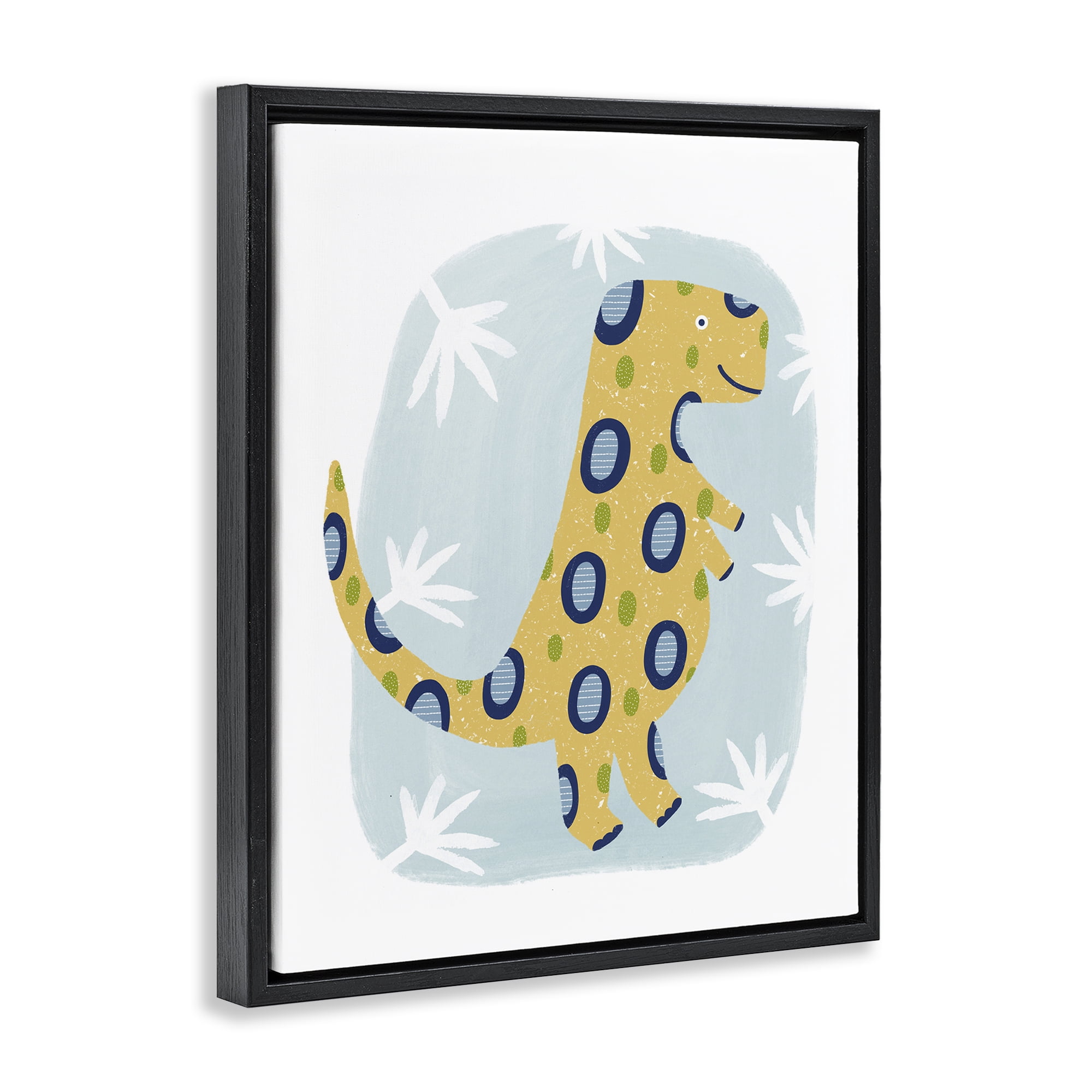 Stupell Industries T-Rex with Leaves Animals & Insects Painting Black Floater Framed Art Print Wall Art, 17 x 21