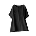 thumbnail image 2 of QUNYINEY Crew Neck Trendy Tops for Women 2025 Casual Short Sleeve Solid Blouses Bow Loose Pullover Cotton Linen Tops, 2 of 4