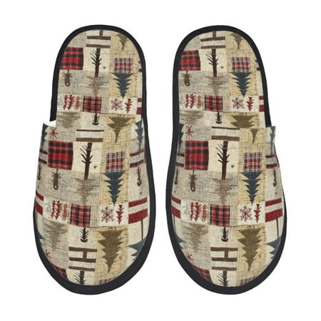 Balery Rustic Plaid Forest Lodge Slient Indoor Furry Fleece Comfort House Shoes Soft Non-Slip Home Shoes Cotton slippers House Slippers-- Large