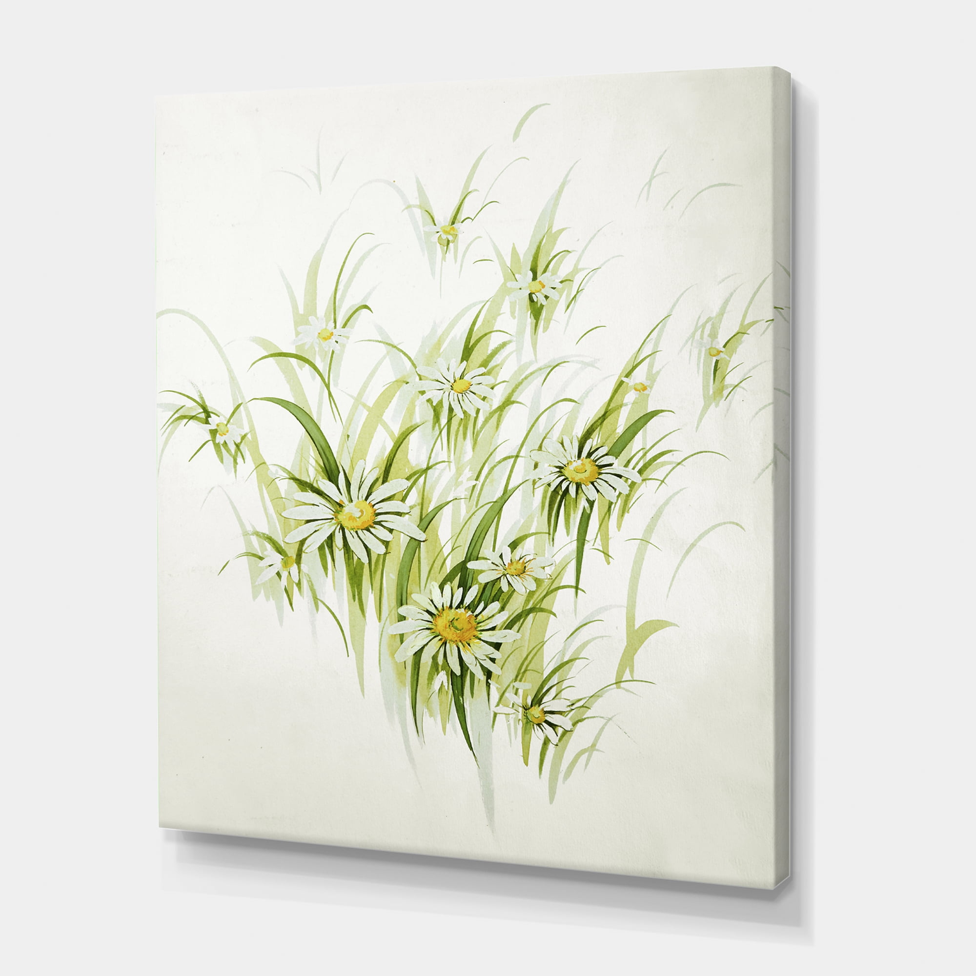 Abstract Retro Drawing of Flowers I 8 in x 12 in Painting Canvas Art Print, by Designart
