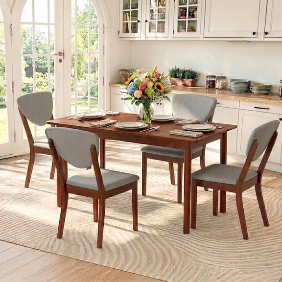 Noelse 5 Piece Dining Table Set for 4, Kitchen Table and Chairs Set with Upholstered Seats and Backrests, Wooden Frame for Kitchen Dining Room