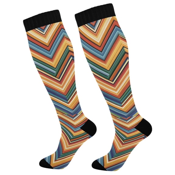 FORMRS Womens Knee High Socks Casual Long Thick Travel Daily Wear, 1 Pair, Orange Geometric