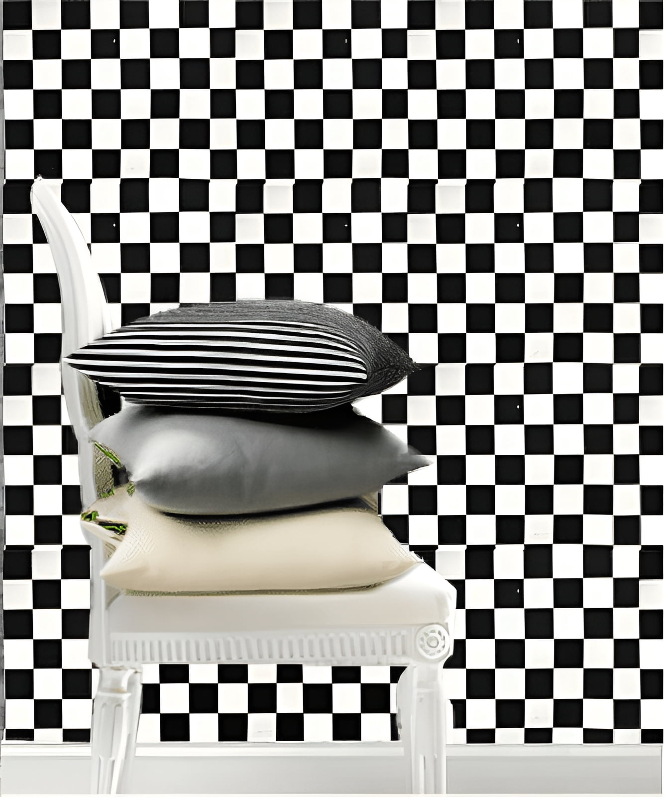 Peel and Stick Wallpaper, 17.7in x 32.8ft, Black and White Checkerboard