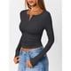 thumbnail image 5 of Camisetas de Larga para Mujer, Estilo Henley, Informales, para Otoño Tops Ajustados, Camisetas Básicas de Canalé Gris Oscuro XXL, 5 of 8
