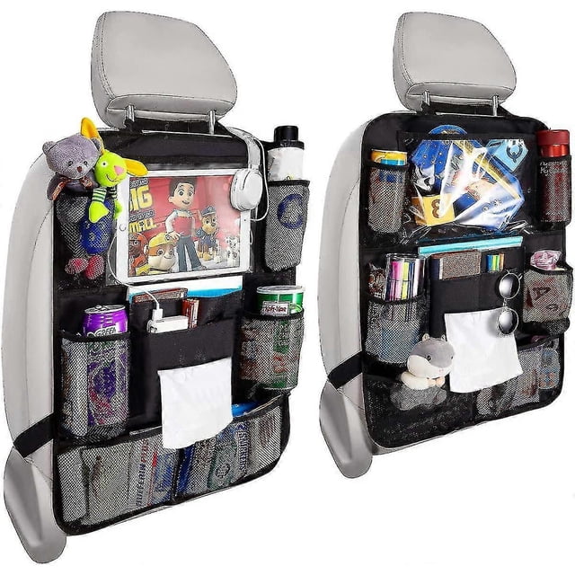 Foldable Car Back Seat Organizer with Touch Screen Tablet Holder Tissue Box Car Organizer with 8 Headphone Storage Pockets/Charging
