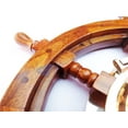 thumbnail image 3 of Nagina International Nautical Teak Wood Maritime Ship Wheel with Brass Porthole Time Clock Pirate Nursery Ocean Beach Home Decor Gift, 3 of 6