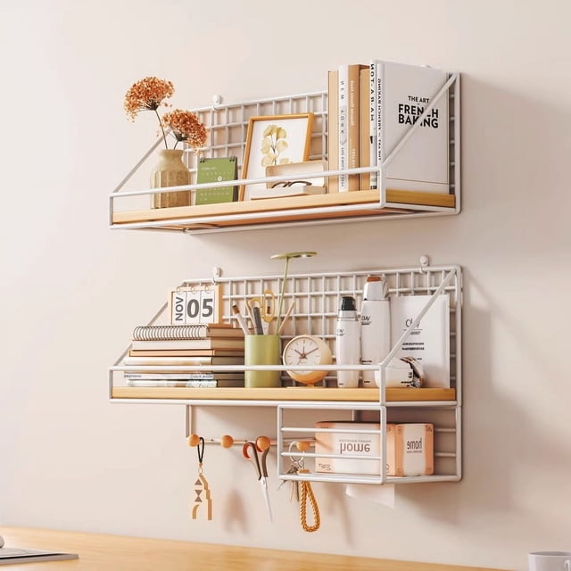 Nvzi Juego de estantes para tableros de clavos, soporte de metal, organizador de pared para exhibición, bandeja de almacenamiento para banco de trabajo de garaje de oficina (blanco, estilo 4)