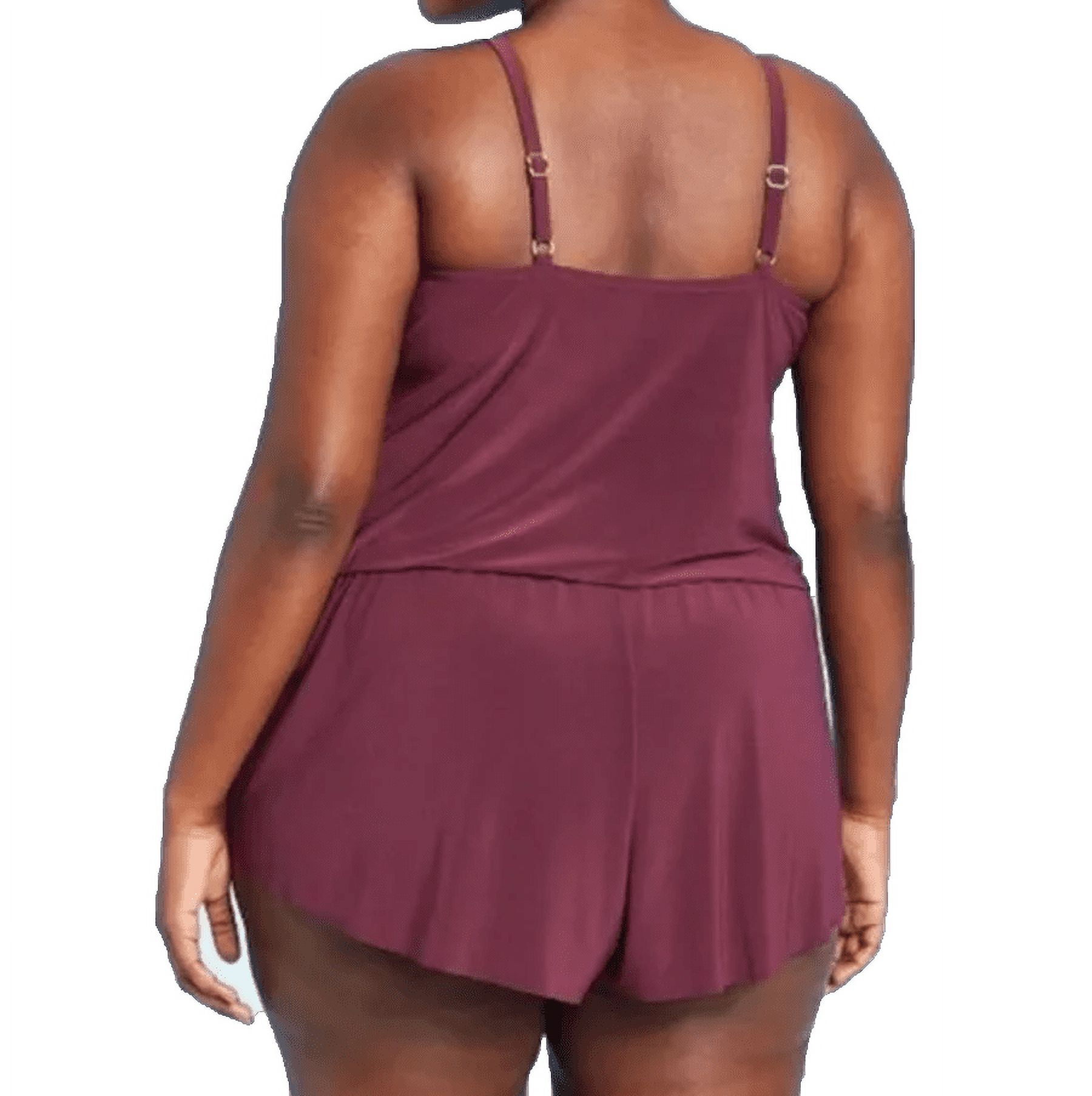 Aqua Green Women's Plus Size High Neck Swim Romper with Pockets - Currant  Red - (24W) 