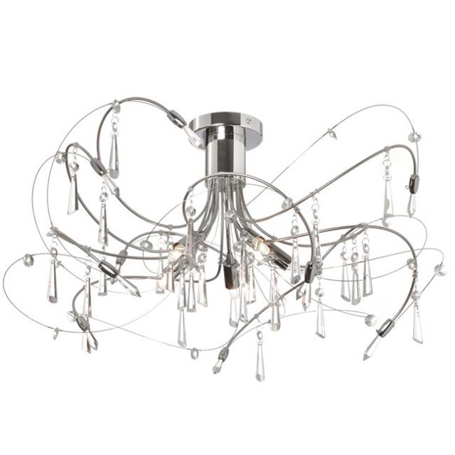 Dainolite 158-18SF-PC 5 Light Crystal Semi Flush Fixture Polished Chrome-Satin Chrome Finish