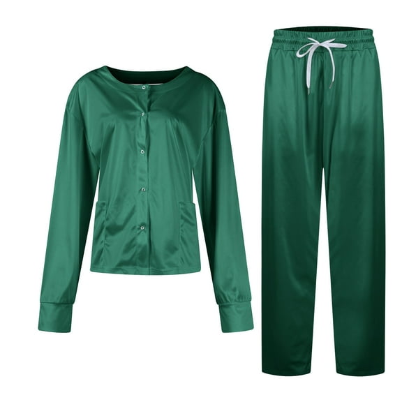 DIFUOUWE Scrubs for Women Set V-Neck Pocket Long Sleeve Top & Drawstring Jogger Scrub Pants Stretch Nursing Scrubs Set Uniform (Army Green XXXL)