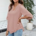 thumbnail image 4 of Chiffon Dressy Tops for Women V Neck 1/2 Length Bell Sleeve Business Casual Blouses Lightweight Flowy Shirts (X-Large, Pink), 4 of 7