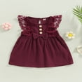 thumbnail image 3 of CNKOO Robe Bébé Fille Nouveau-Né 0-24M Manches à Volants Dentelle Nœud Robe de Fête Été Bouton Poche Robe Blanche 0-3 Mois, 3 of 7