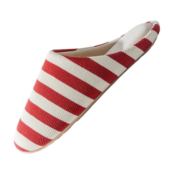 QINGFSAP House Slippers for Women Striped Fleece Lined Comfortable Non-Slip Closed Toe Shoes Fall Winter