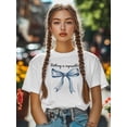 thumbnail image 4 of Women's T-Shirt Blue Bow Nothing Is Impossible Short Sleeve Casual Tee Classic Crew Neck T Shirt for Women White, L, 4 of 7