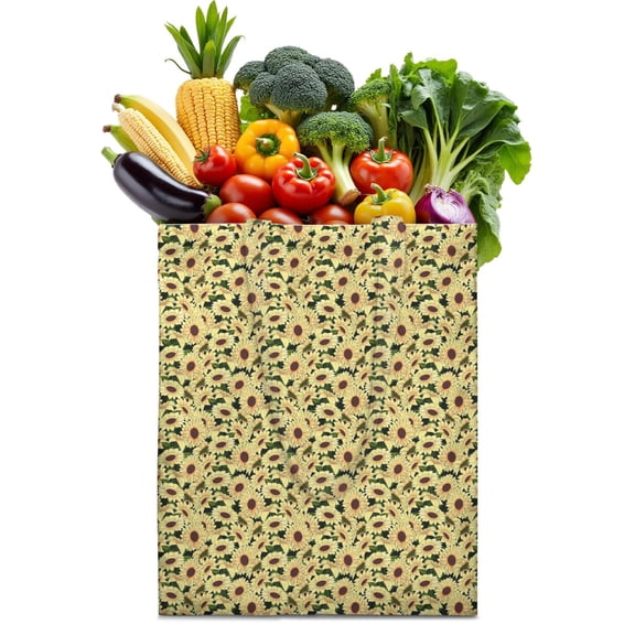 Sunflower Print Reusable Grocery Tote Bag – Vintage Boho Farmhouse Canvas Shopping Bag with Watercolor Floral Design, Beach, Picnic, Summer & Fall