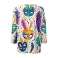 thumbnail image 4 of BDPORKAS Mardi Gras for Women Shirt 3/4 Sleeve Round Neck Carnival Costume Mask Print Funny Gifts Parade Tshirt Plus Size Mardi Gras Clothes, 4 of 5