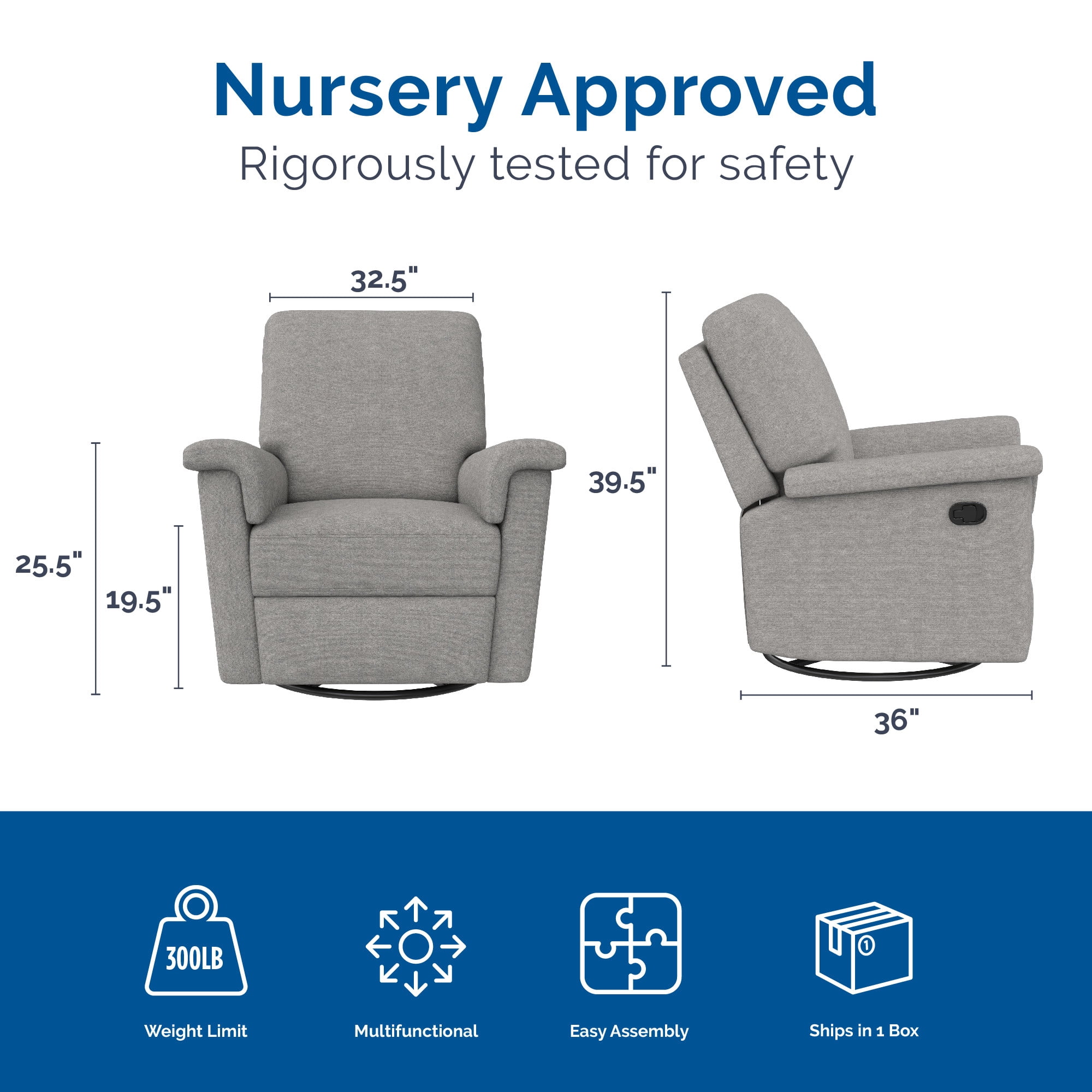 Baby Relax Terrin 3-in-1 Gliding Swivel Nursery Recliner
