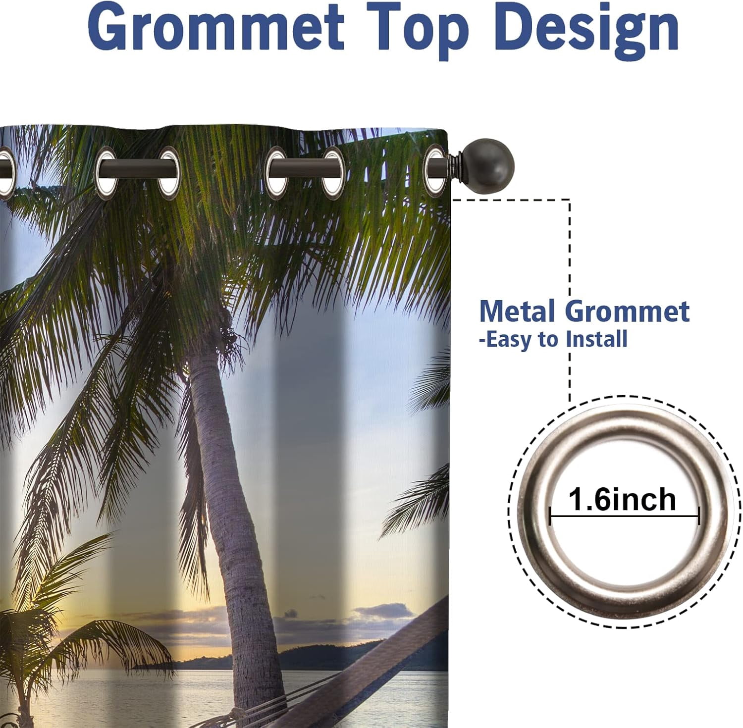 Ocean Palm Trees Blackout Curtains Beach Sky Sunshine Seascape Decor for Bedroom Living Room Grommet Window Drapes 2 Panel Set, 42"x54"