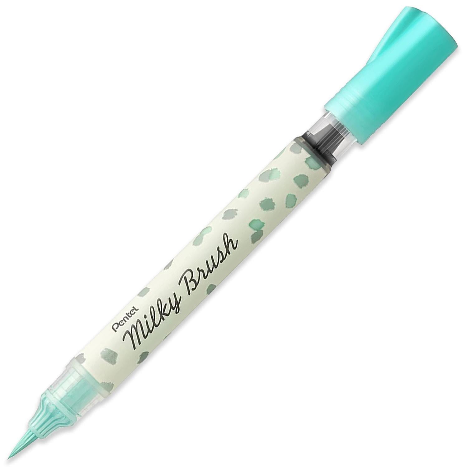 Pentel Arts Milky Brush Marker Pens - Fine to Wide Stroke - Pack of 3 - Pastel Blue, Pastel Mint Green, Pastel Green
