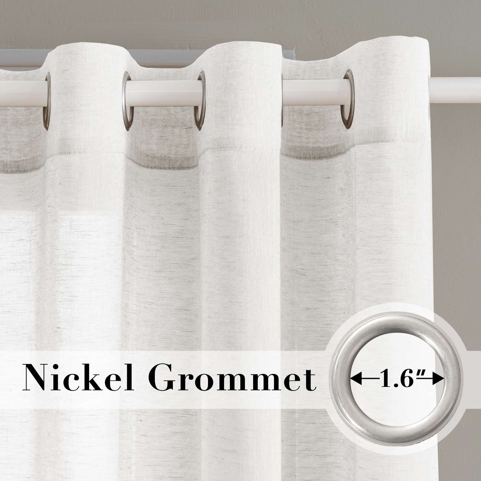 H.VERSAILTEX Farmhouse Natural Linen Sheer Curtains Flax Linen Blended Semi-Sheer Soft Privacy Grommet Drapes Set of 2 Panels for Bedroom , 52"x 96" ,White
