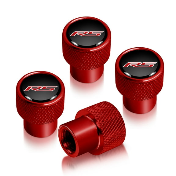 iPick Image for Chevrolet Camaro RS Logo in Black on Red Aluminum Tire Valve Stem Caps, Official Licensed