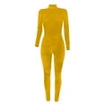 thumbnail image 5 of REALiKUN Bodycon Jumpsuit for Women Solid Color Zipper Mock Neck Long Sleeve Sexy Slim Fit Velvet Jumpsuits Rompers, 5 of 6