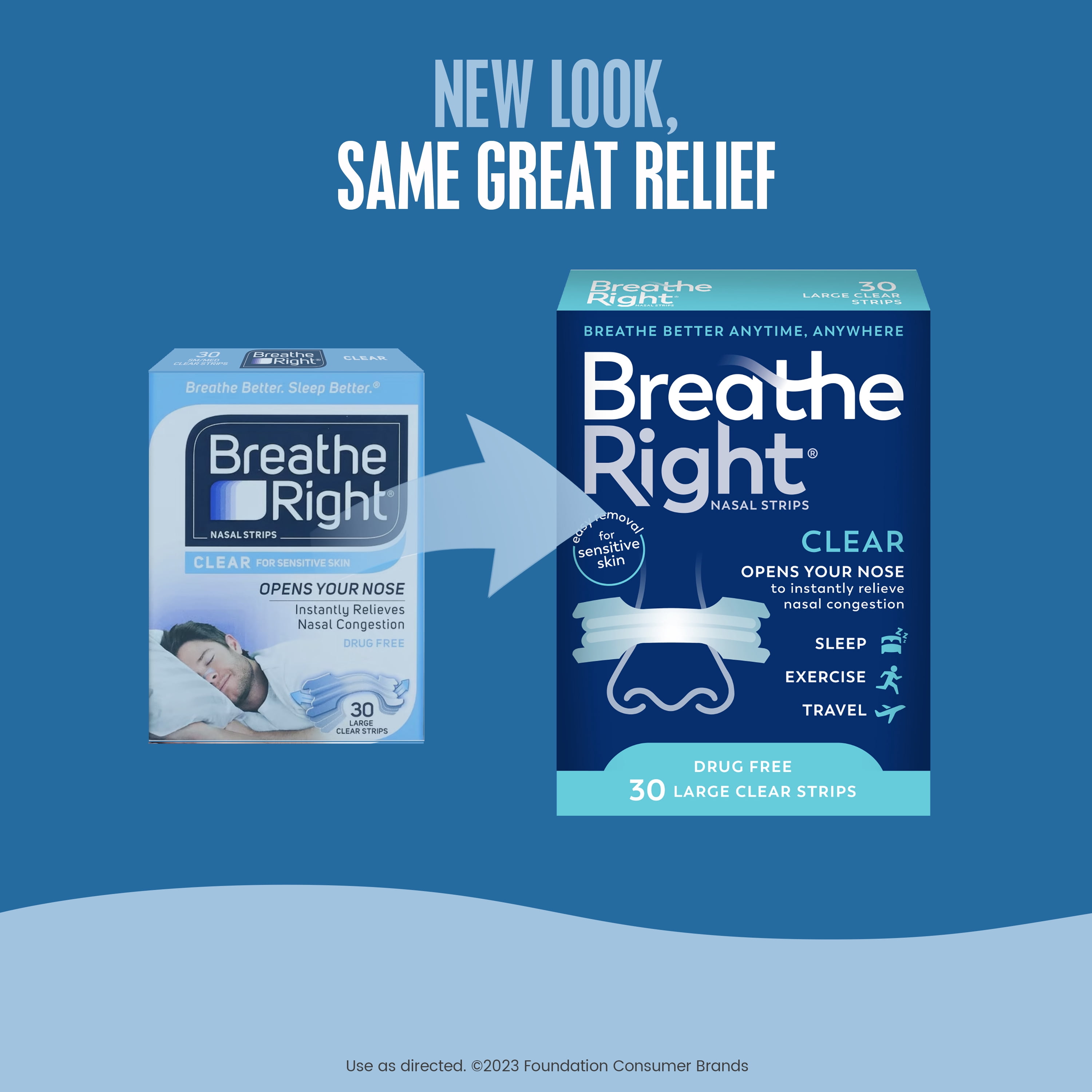 (6 pack) Breathe Right Nasal Strips, Clear for Sensitive Skin, Sleeping Disorder Relief, 30 Count