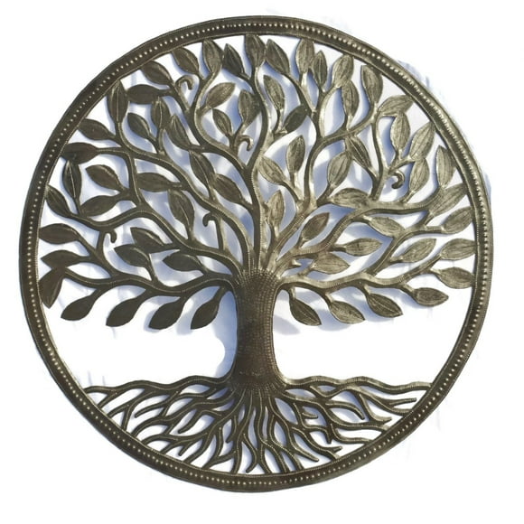 It's Cactus Handmade Tree of Life Wall Decor, Metal Hanging Artwork from Haiti, 23 Inch Round Sculpture, Display Indoor or Outdoor, Fair Trade Member
