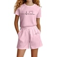 thumbnail image 5 of Bmisegm Toddler Girl Outfits Fashion Letter Print Casual Loose Short Sleeve Suit for 4-14 Ages 2 Piece Short Set Pink,6 Years, 5 of 5