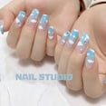 thumbnail image 5 of Uñas postizas Apuakthei con degradado largo, uñas postizas tipo ataúd, uñas postizas con diseño de nube azul para mujeres y niñas, 24 unidades (Gorgeous1), 5 of 5