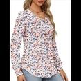 thumbnail image 4 of Blusas Plisadas de Larga Abullonada para Mujer, Cuello Redondo, Elegantes, Informales, Holgadas, para Invierno y . Floral Rosa M, 4 of 6