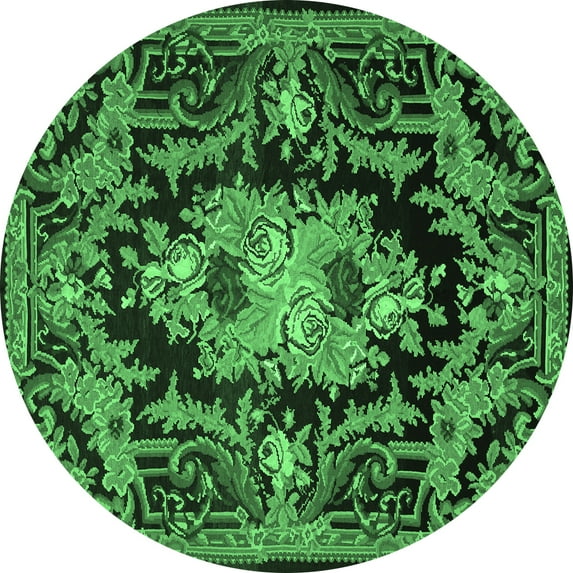 Ahgly Company Indoor Round Medallion Emerald Green French Area Rugs, 6' Round