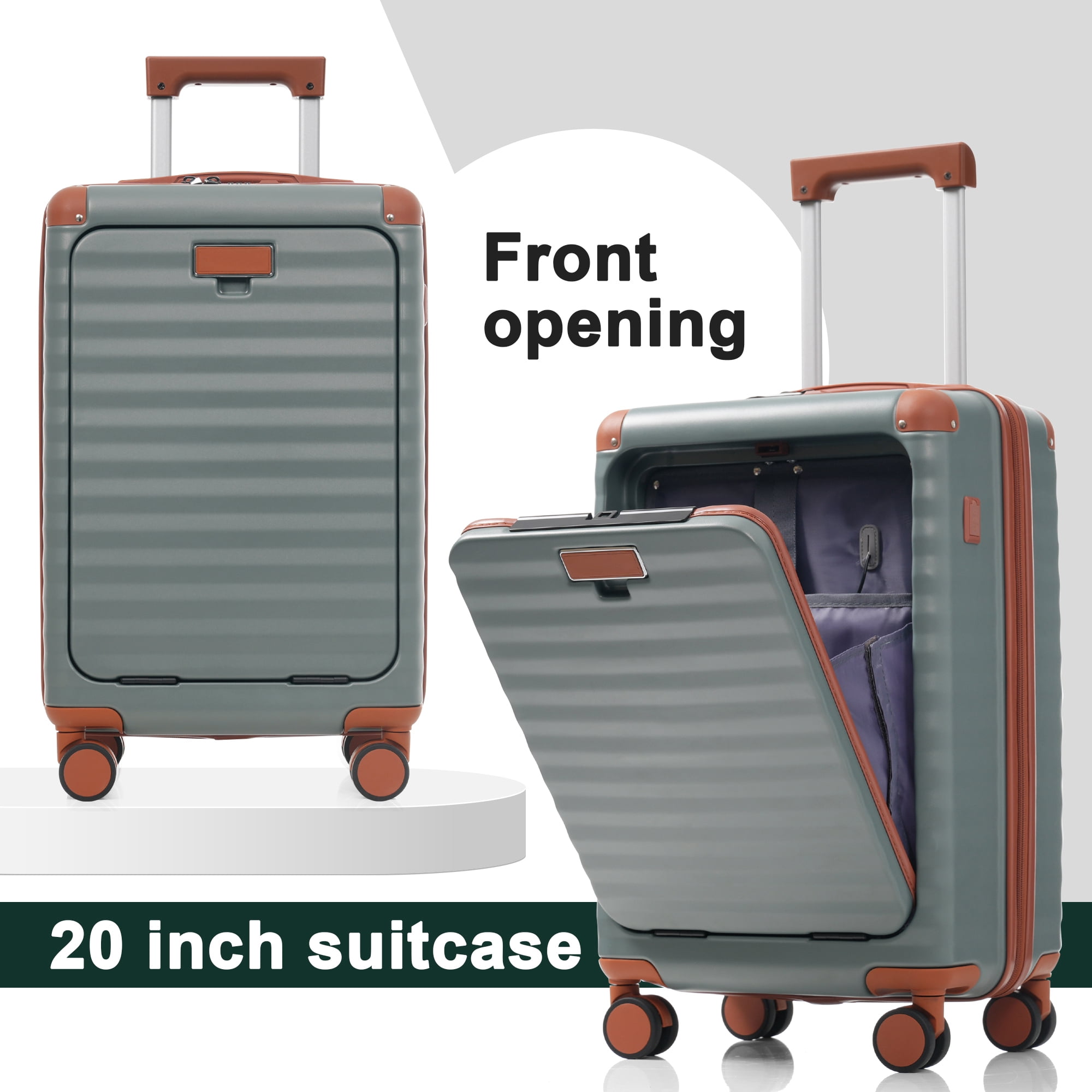 Euroco 5 Piece Luggage Sets Front Opening,Expandable Hardshell Suitcase with Spinner Wheels,2 Bags and TSA Lock,Lightweight Carry on Luggage with USB Port and Cup Holder(20"/24"/28"),Blue